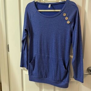 Yincro- Women’s Casual Long Sleeve Blue Tunic Top, Size Medium